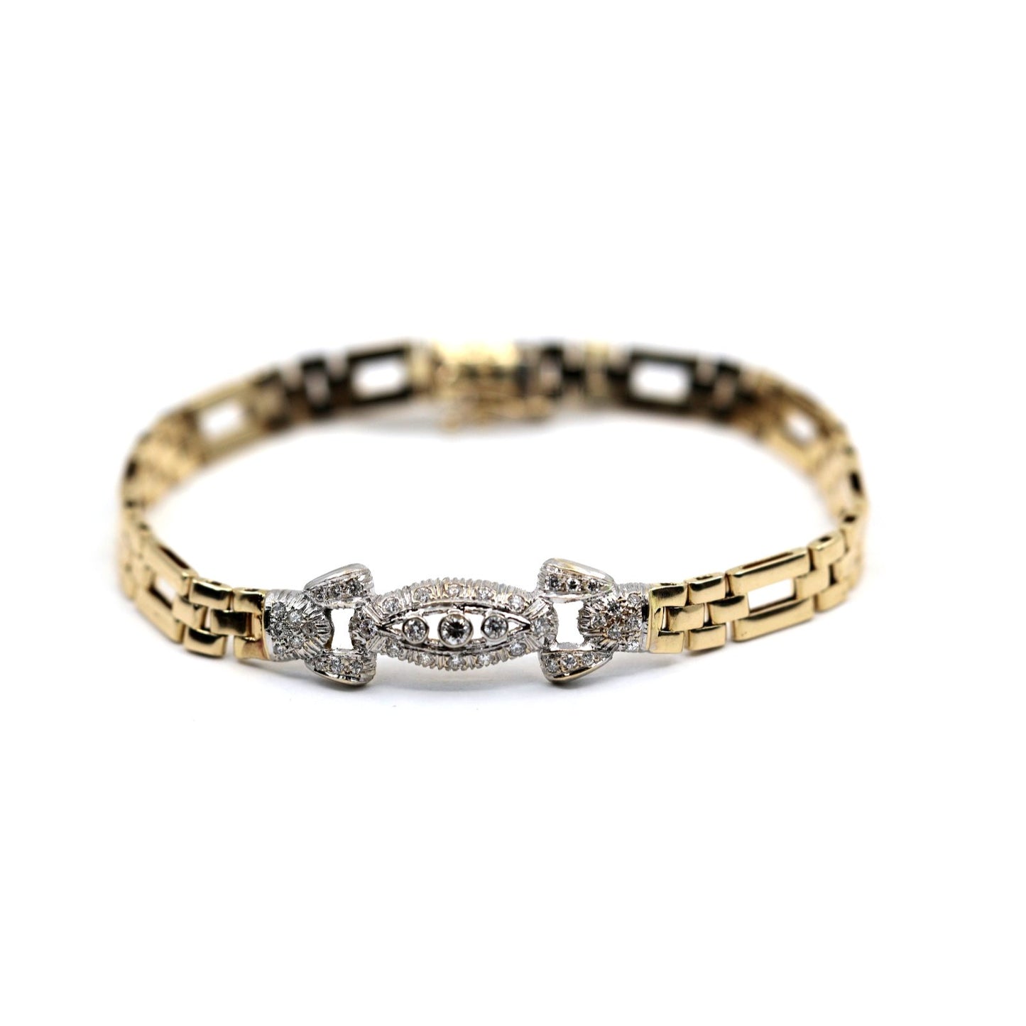14K Two Tone Gold Diamond Custom Link Bracelet