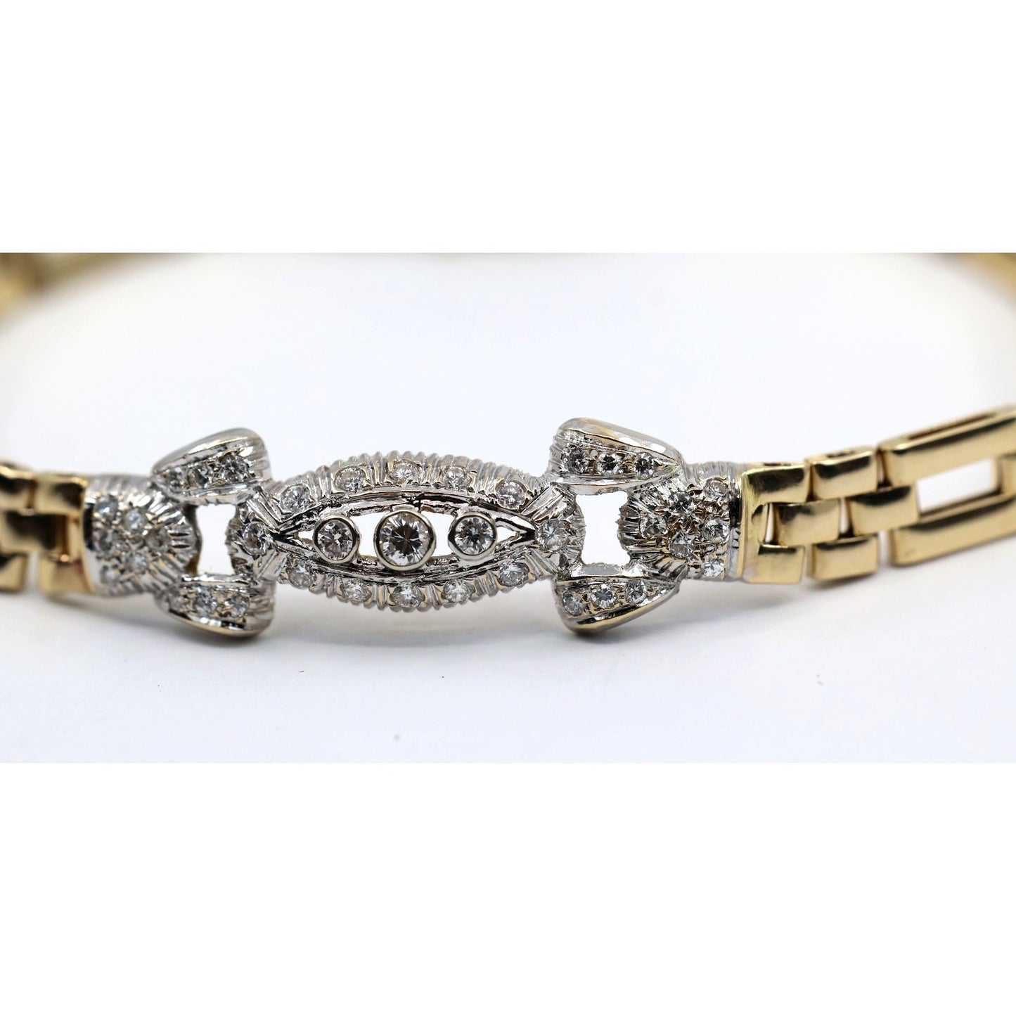 14K Two Tone Gold Diamond Custom Link Bracelet
