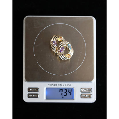14K Yellow Gold Amethyst Blue Topaz Citrine Pear Cut Round Spiral Stud Earrings