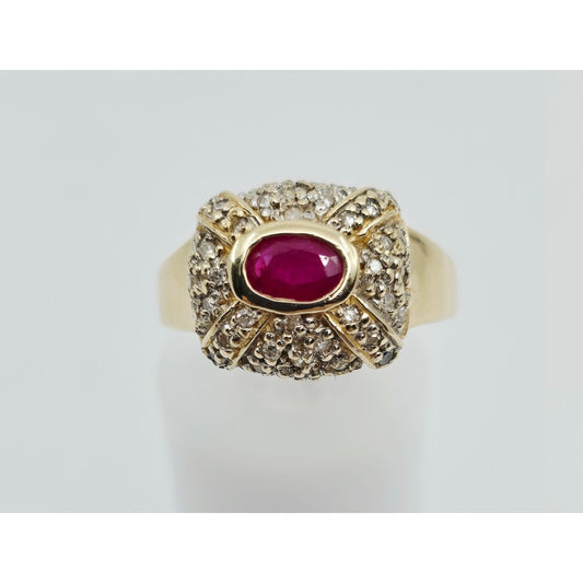 14K Yellow Gold Ruby & Diamond Ring