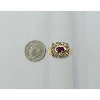 14K Yellow Gold Ruby & Diamond Ring