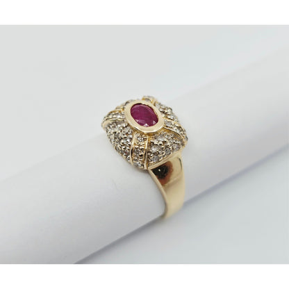 14K Yellow Gold Ruby & Diamond Ring