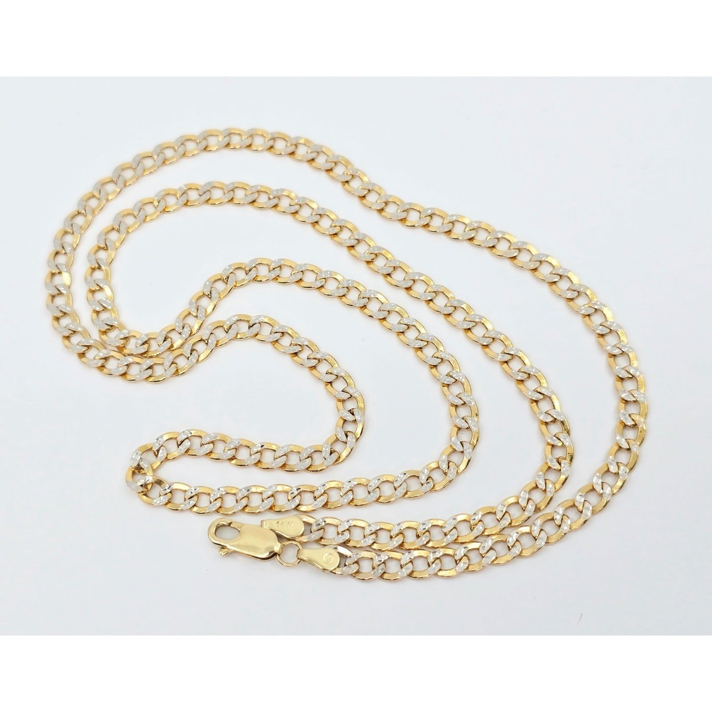 14K Two Tone Gold Diamond Cut Curb Link Chain Necklace