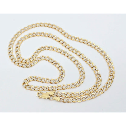 14K Two Tone Gold Diamond Cut Curb Link Chain Necklace