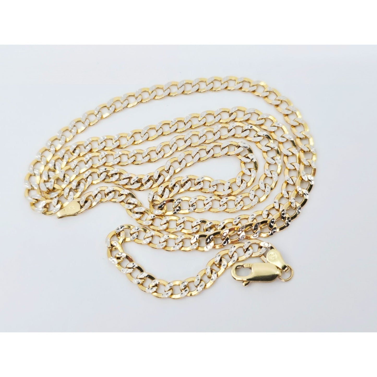 14K Two Tone Gold Diamond Cut Curb Link Chain Necklace
