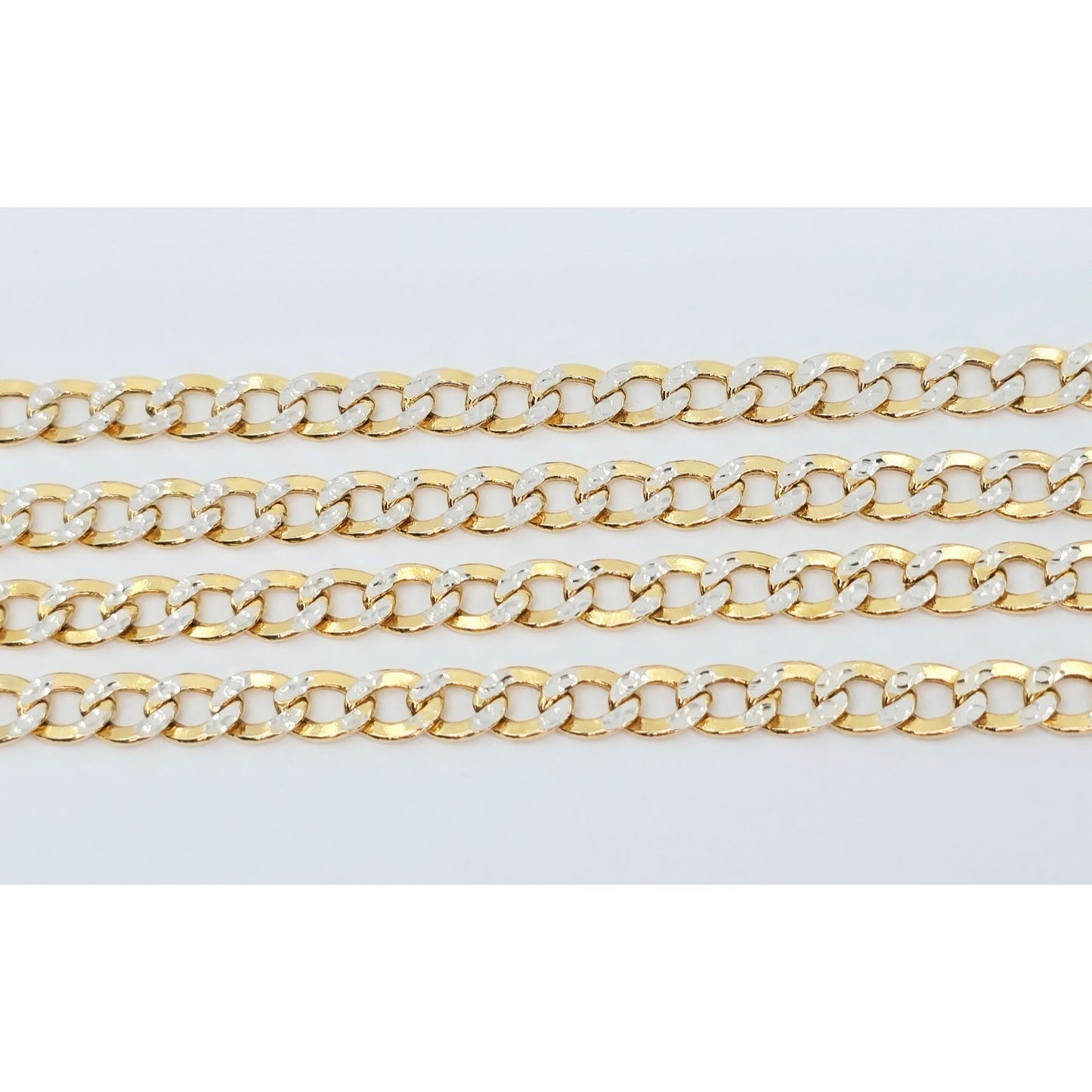 14K Two Tone Gold Diamond Cut Curb Link Chain Necklace