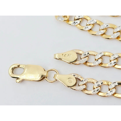 14K Two Tone Gold Diamond Cut Curb Link Chain Necklace