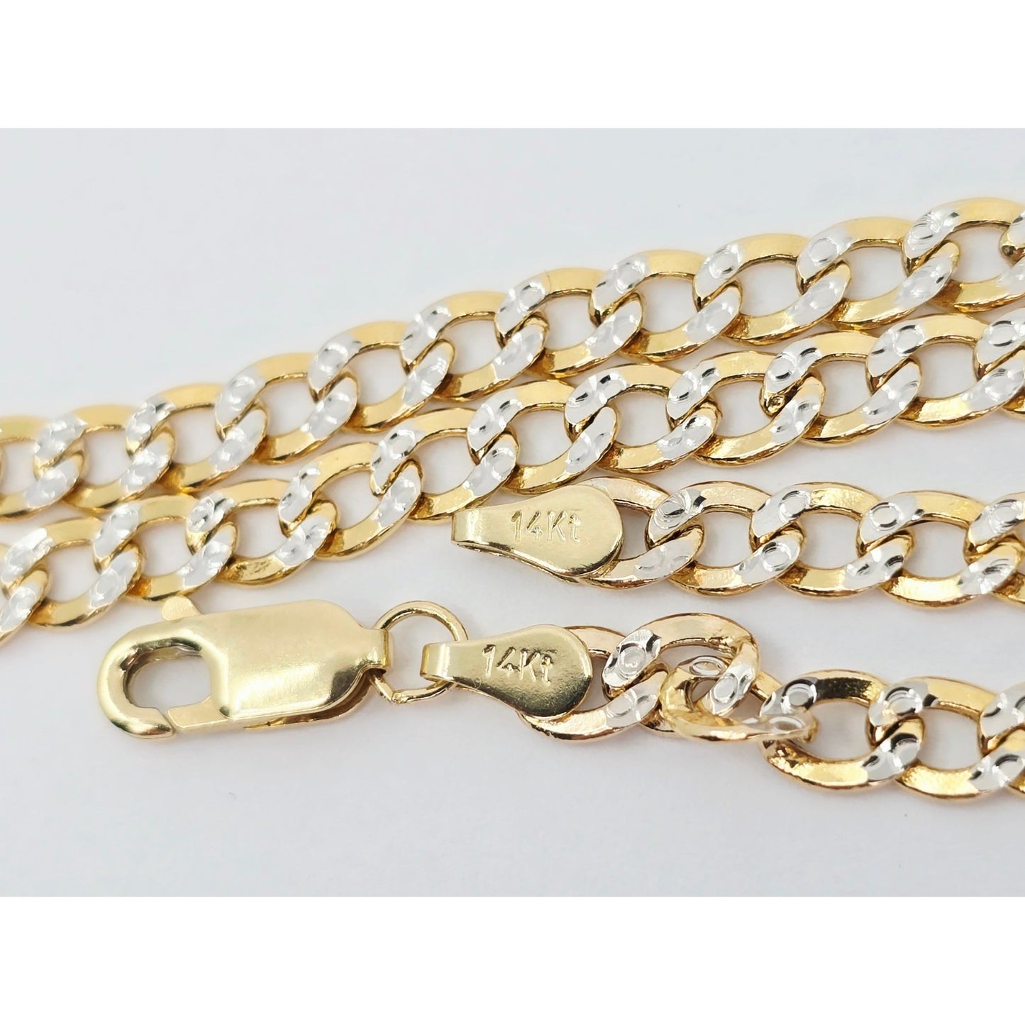 14K Two Tone Gold Diamond Cut Curb Link Chain Necklace