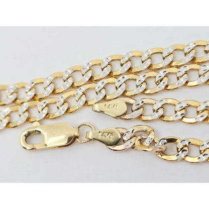 14K Two Tone Gold Diamond Cut Curb Link Chain Necklace