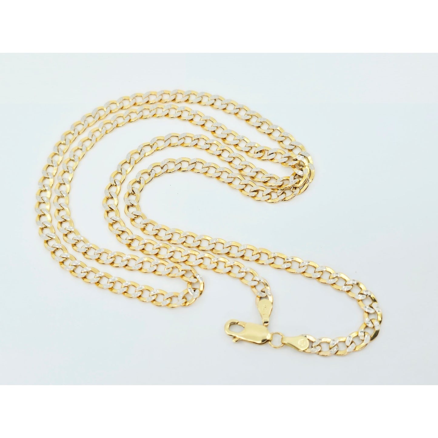 14K Two Tone Gold Diamond Cut Curb Link Chain Necklace