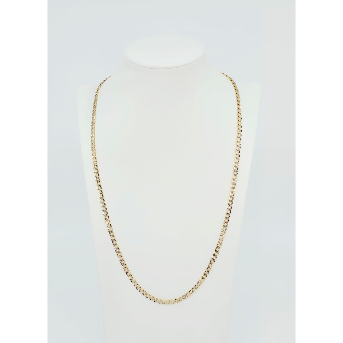14K Two Tone Gold Diamond Cut Curb Link Chain Necklace