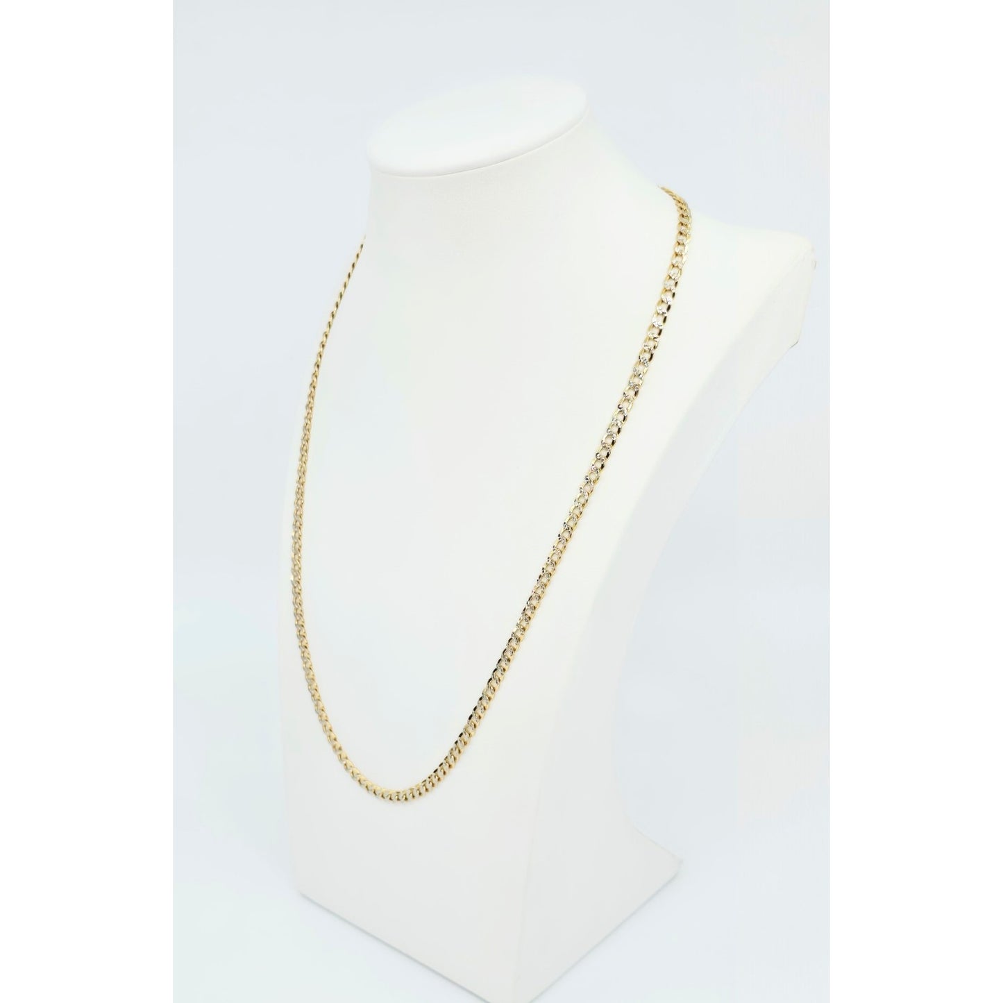 14K Two Tone Gold Diamond Cut Curb Link Chain Necklace