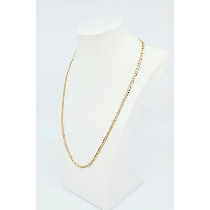 14K Two Tone Gold Diamond Cut Curb Link Chain Necklace