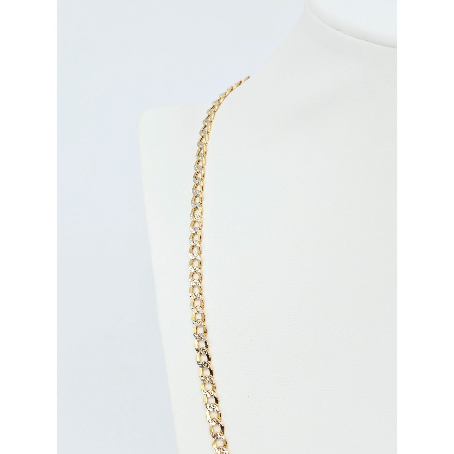 14K Two Tone Gold Diamond Cut Curb Link Chain Necklace