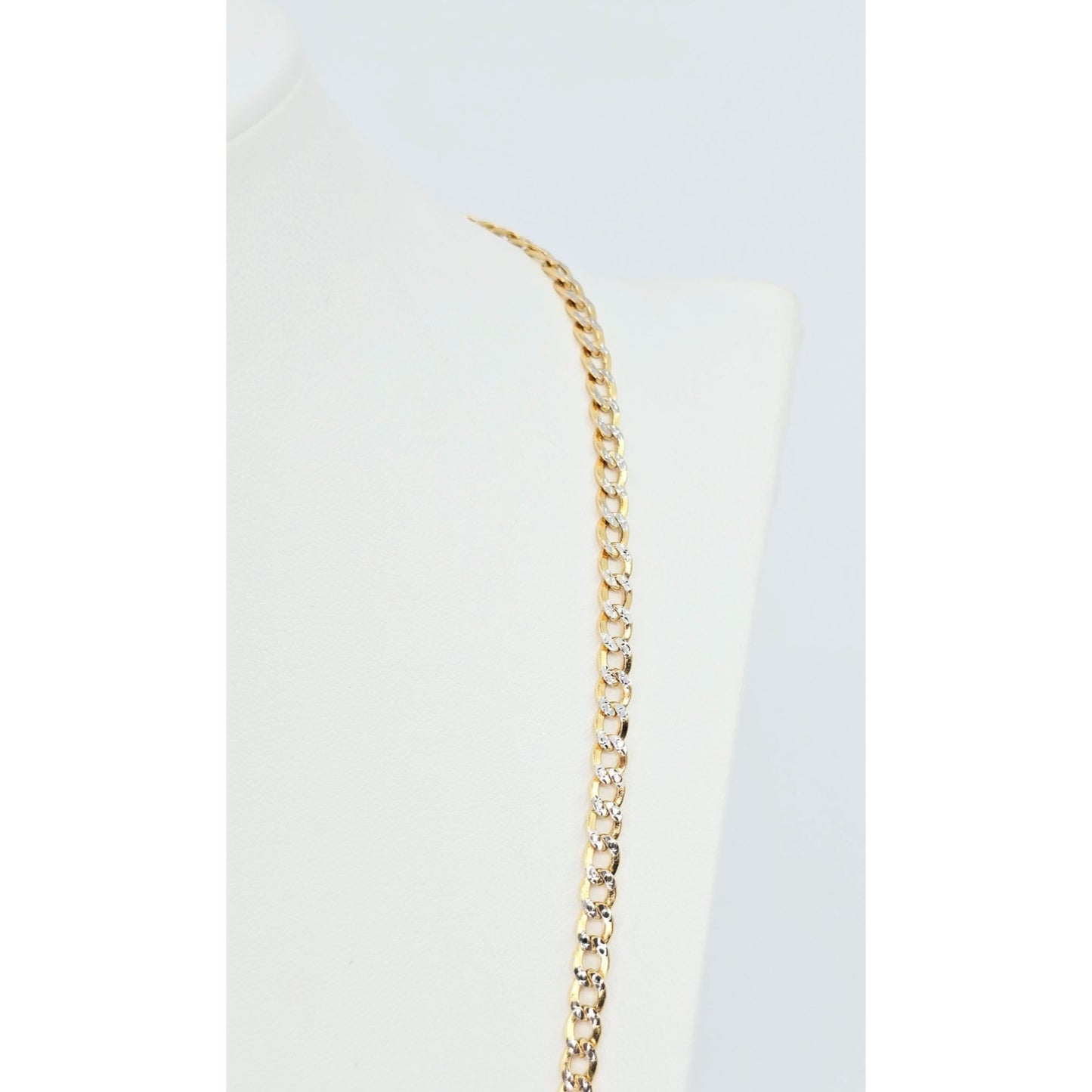 14K Two Tone Gold Diamond Cut Curb Link Chain Necklace