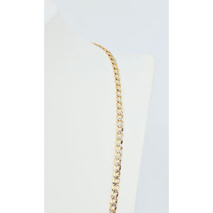 14K Two Tone Gold Diamond Cut Curb Link Chain Necklace