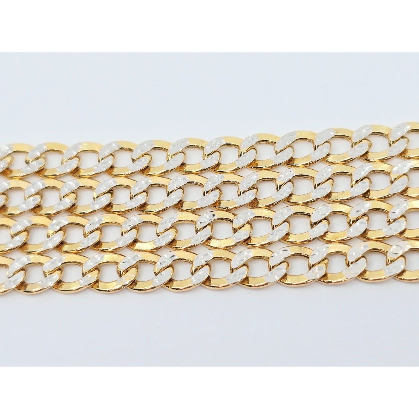14K Two Tone Gold Diamond Cut Curb Link Chain Necklace