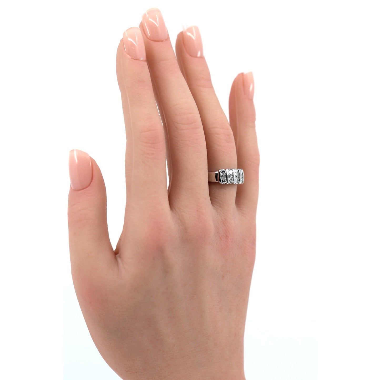 14K White Gold Round Cut Diamond Cluster Ring