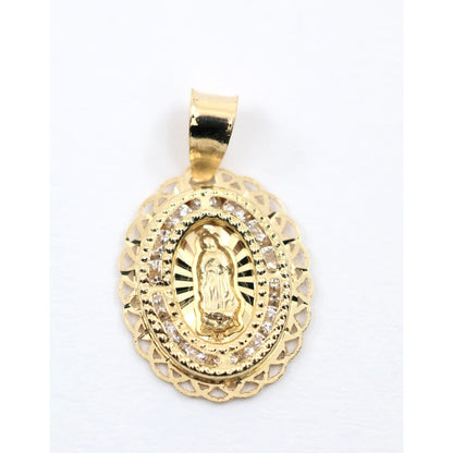 Tiny 14K Yellow Gold Saint Mary Oval CZ Charm Pendant