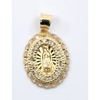 Tiny 14K Yellow Gold Saint Mary Oval CZ Charm Pendant