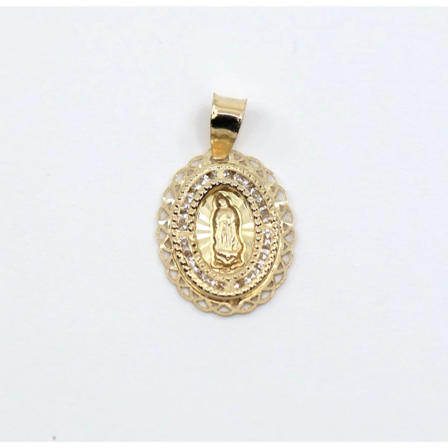 Tiny 14K Yellow Gold Saint Mary Oval CZ Charm Pendant