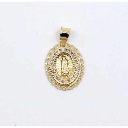 Tiny 14K Yellow Gold Saint Mary Oval CZ Charm Pendant