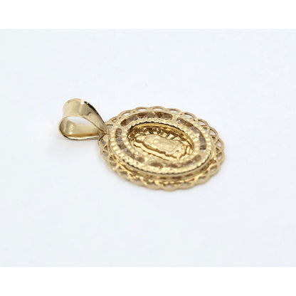 Tiny 14K Yellow Gold Saint Mary Oval CZ Charm Pendant