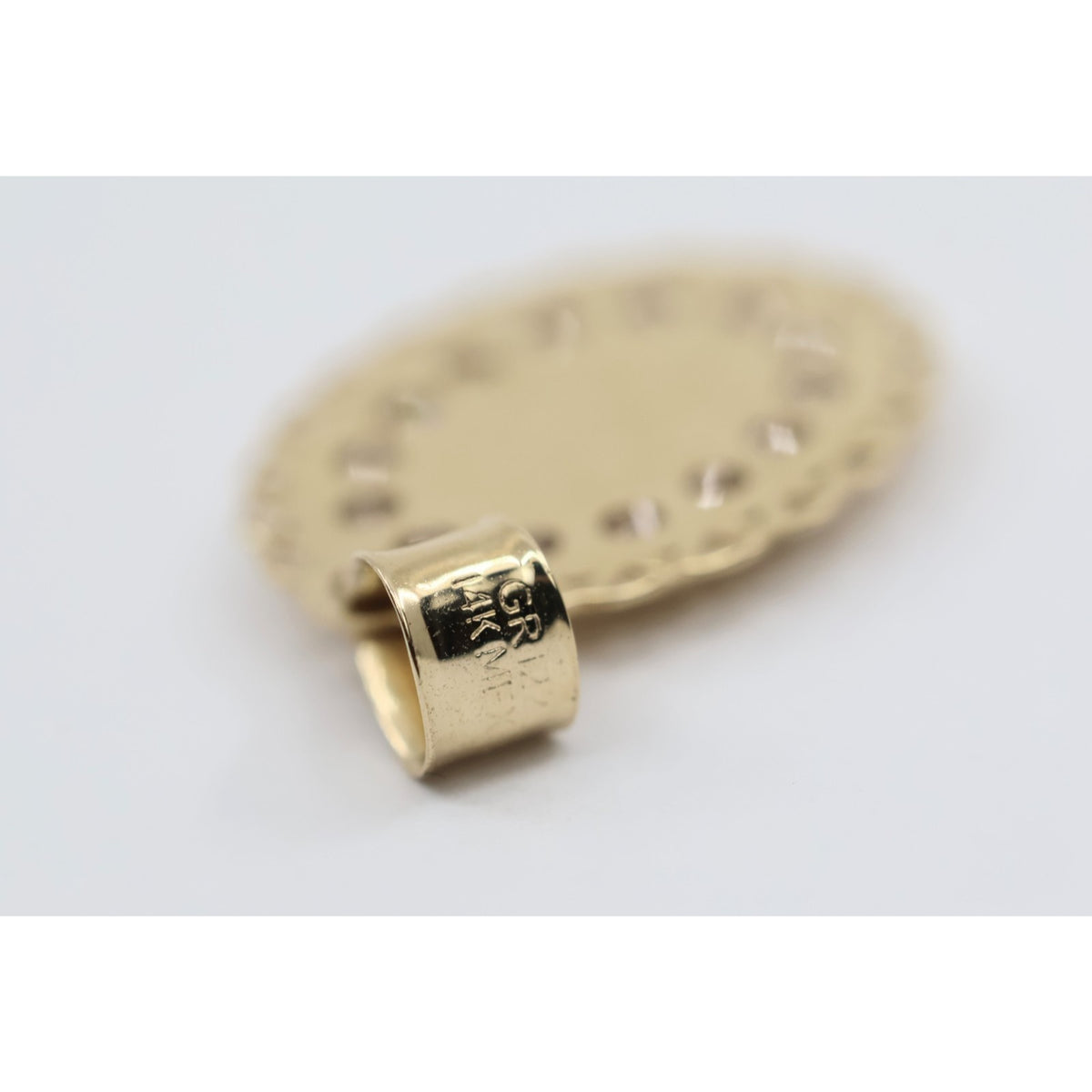 Tiny 14K Yellow Gold Saint Mary Oval CZ Charm Pendant