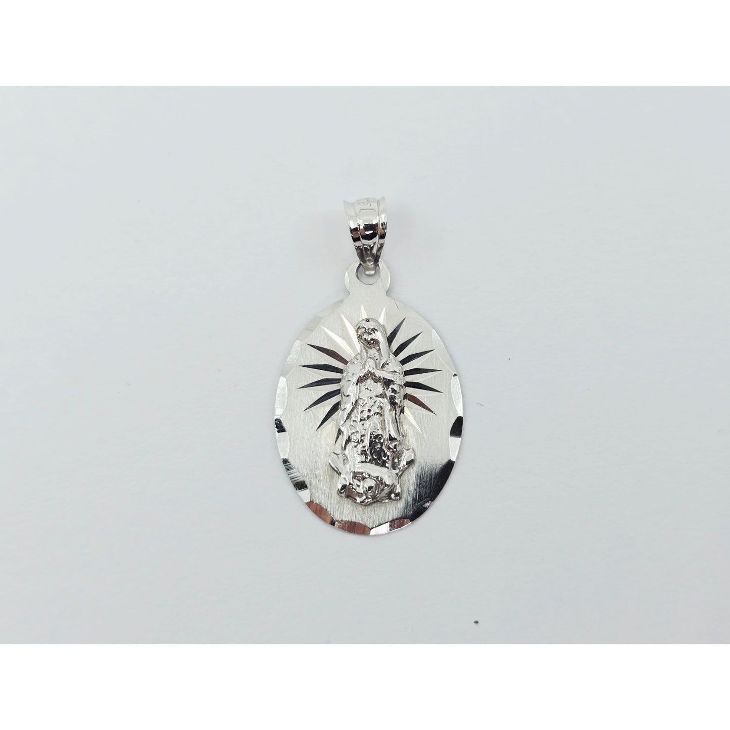 14K White Gold Oval Saint Mary Charm Pendant