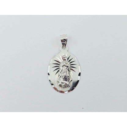 14K White Gold Oval Saint Mary Charm Pendant
