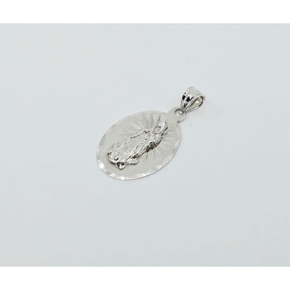 14K White Gold Oval Saint Mary Charm Pendant