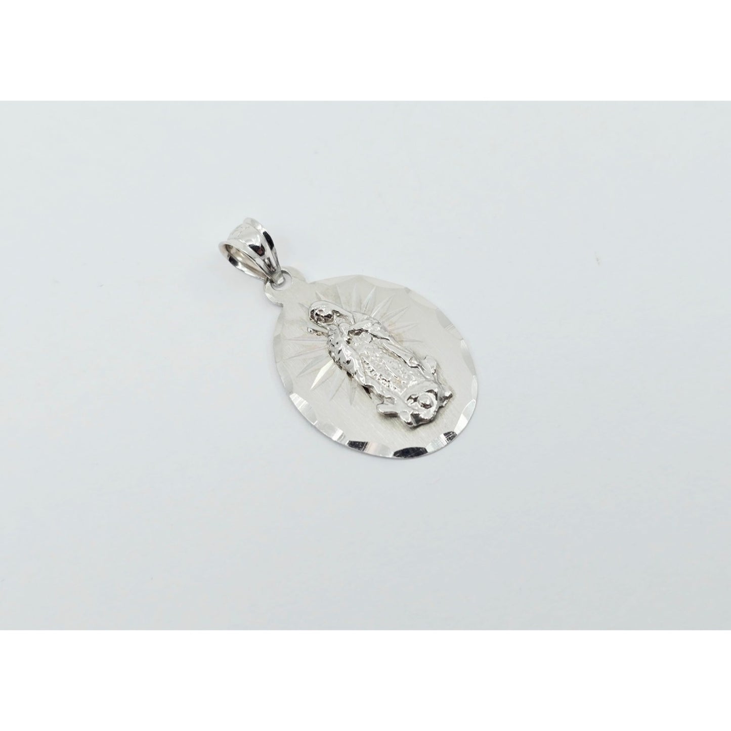 14K White Gold Oval Saint Mary Charm Pendant
