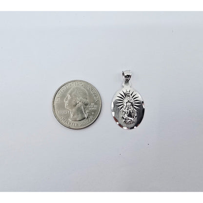 14K White Gold Oval Saint Mary Charm Pendant