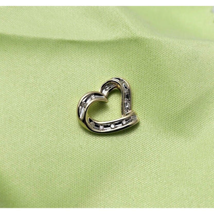 10K Two Tone Gold Diamond Open Heart Charm Pendant