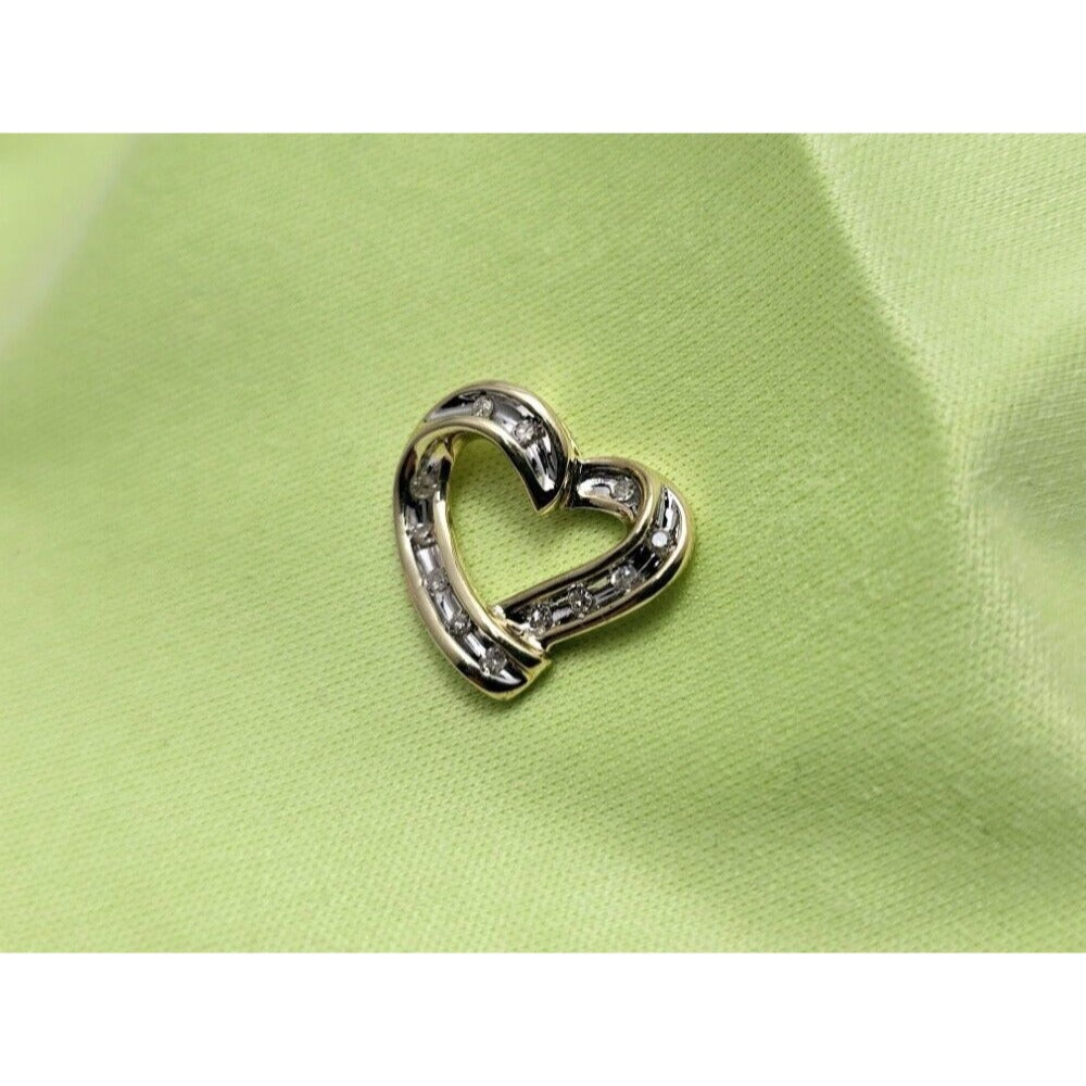 10K Two Tone Gold Diamond Open Heart Charm Pendant