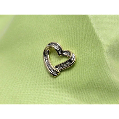 10K Two Tone Gold Diamond Open Heart Charm Pendant