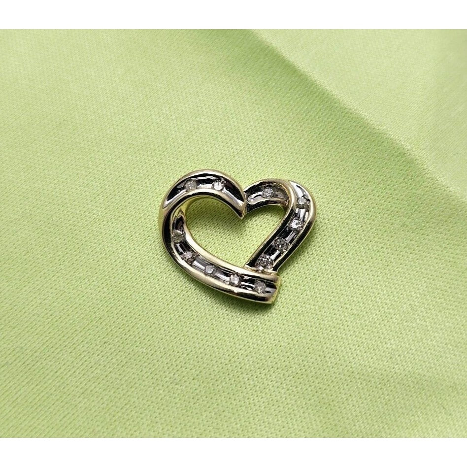 10K Two Tone Gold Diamond Open Heart Charm Pendant