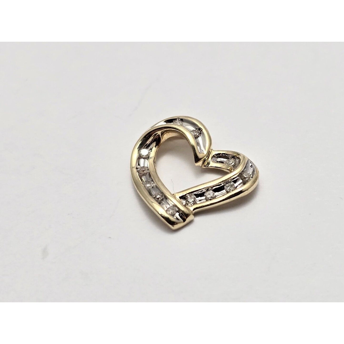 10K Two Tone Gold Diamond Open Heart Charm Pendant