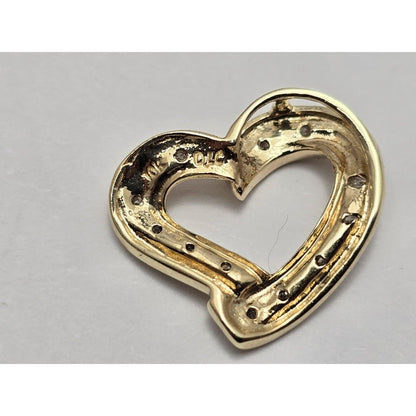 10K Two Tone Gold Diamond Open Heart Charm Pendant