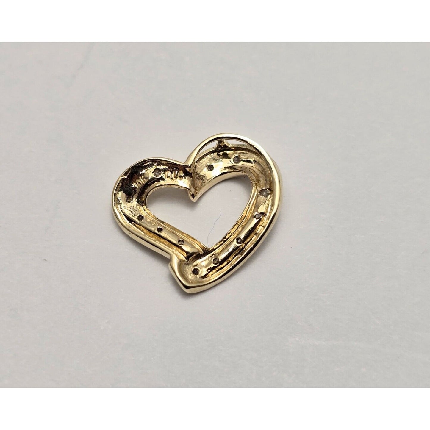 10K Two Tone Gold Diamond Open Heart Charm Pendant