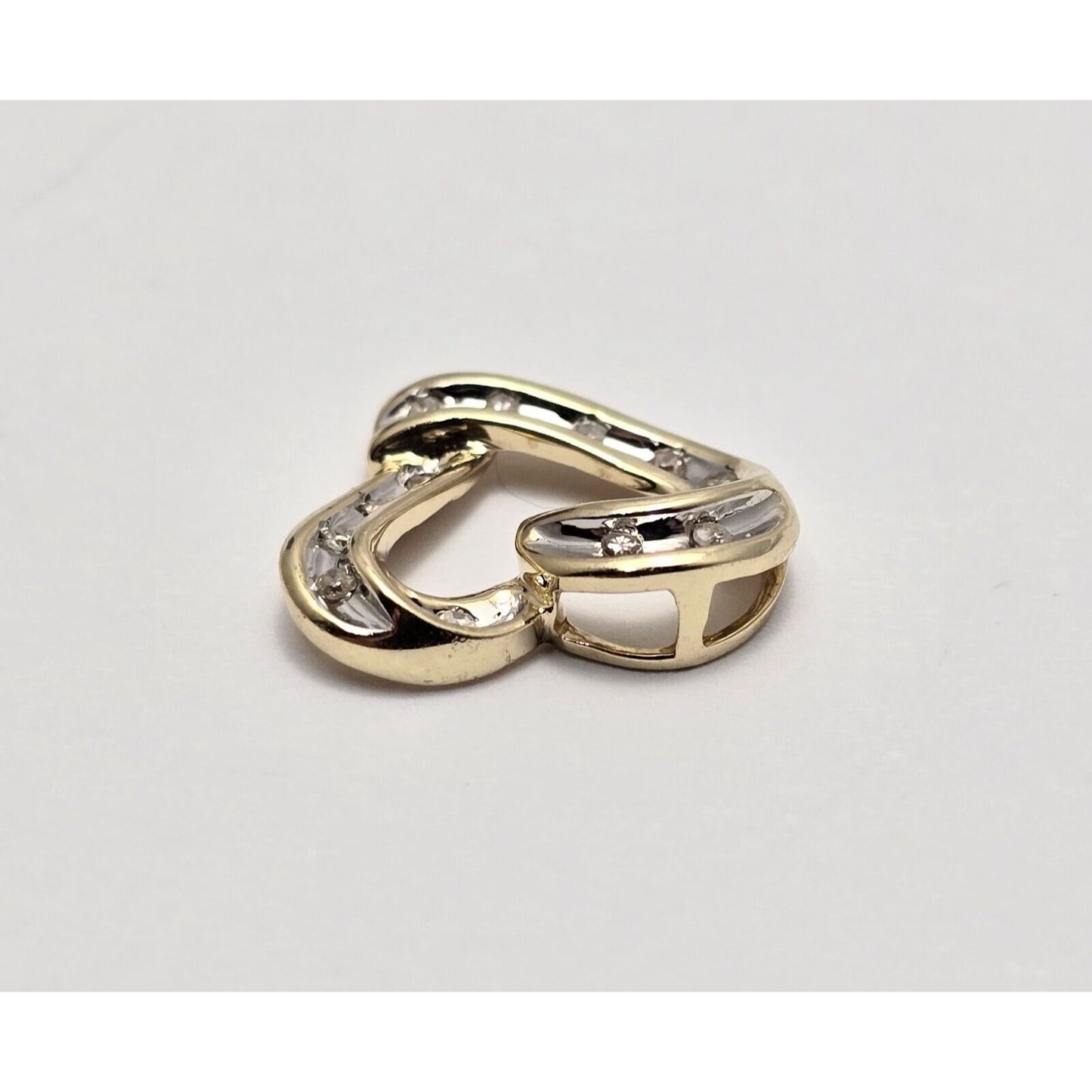 10K Two Tone Gold Diamond Open Heart Charm Pendant