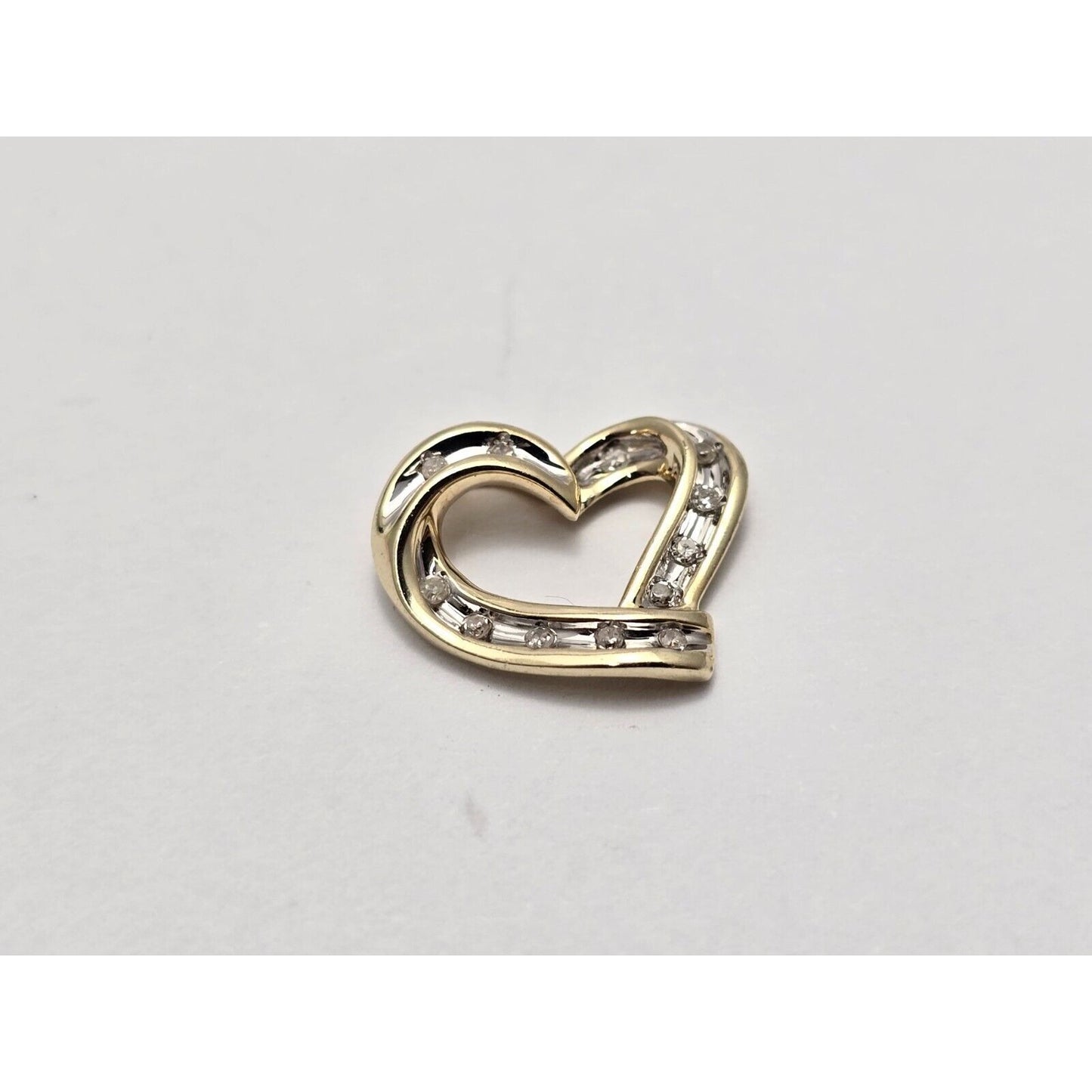 10K Two Tone Gold Diamond Open Heart Charm Pendant