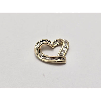 10K Two Tone Gold Diamond Open Heart Charm Pendant
