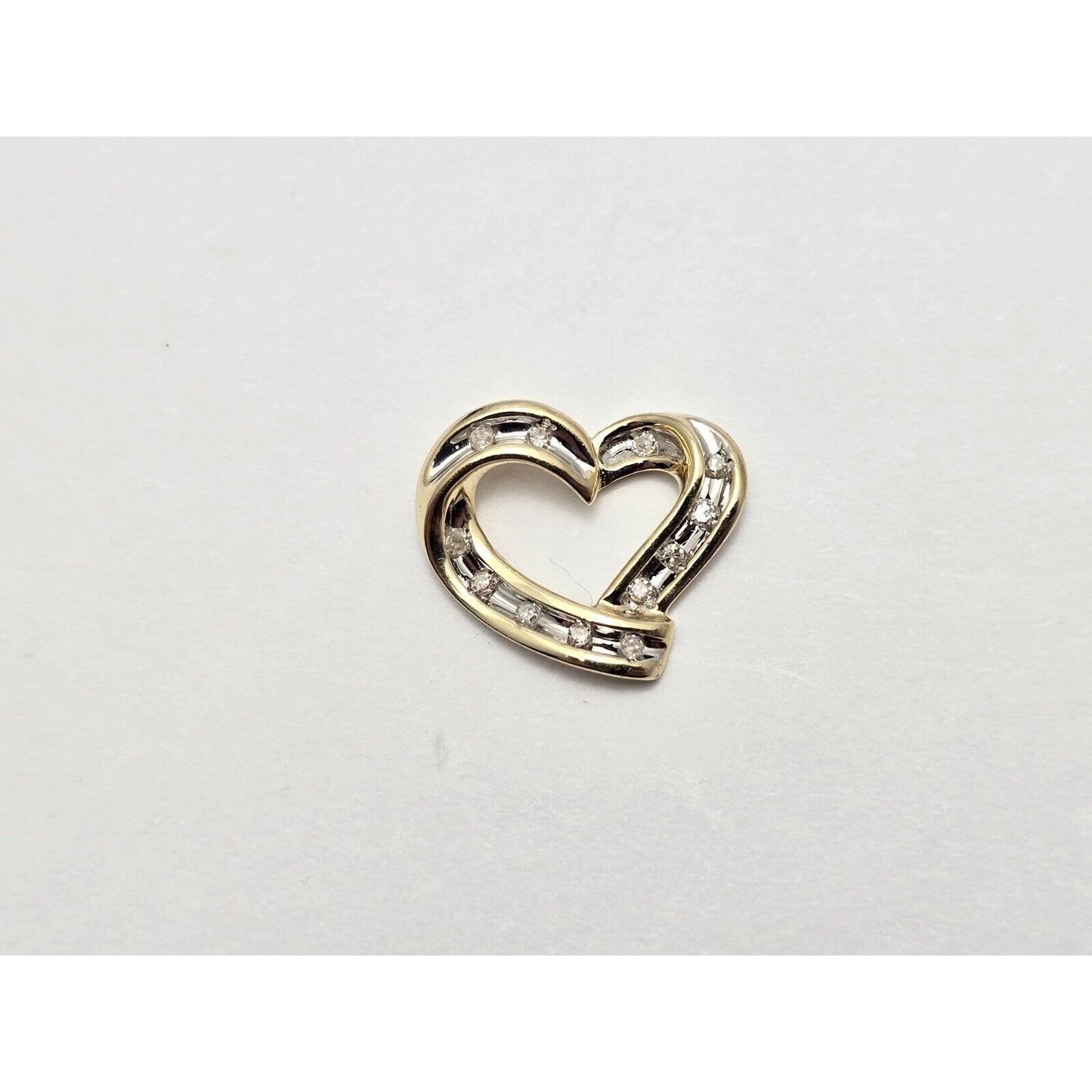 10K Two Tone Gold Diamond Open Heart Charm Pendant