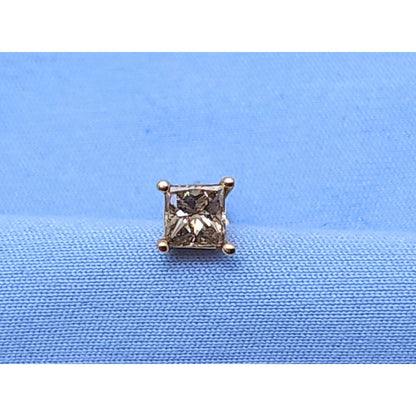 14K Yellow Gold Single Princess Cut Brown Diamond Stud Earring