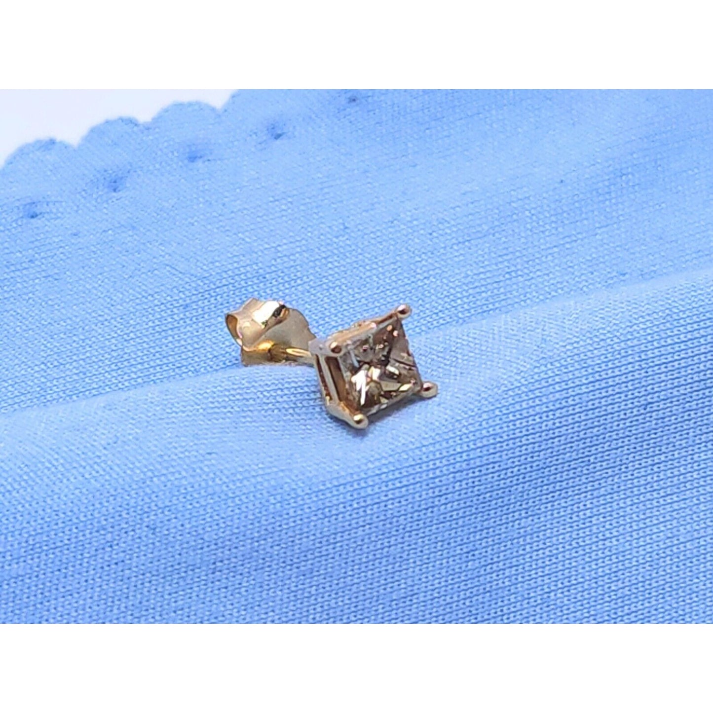 14K Yellow Gold Single Princess Cut Brown Diamond Stud Earring