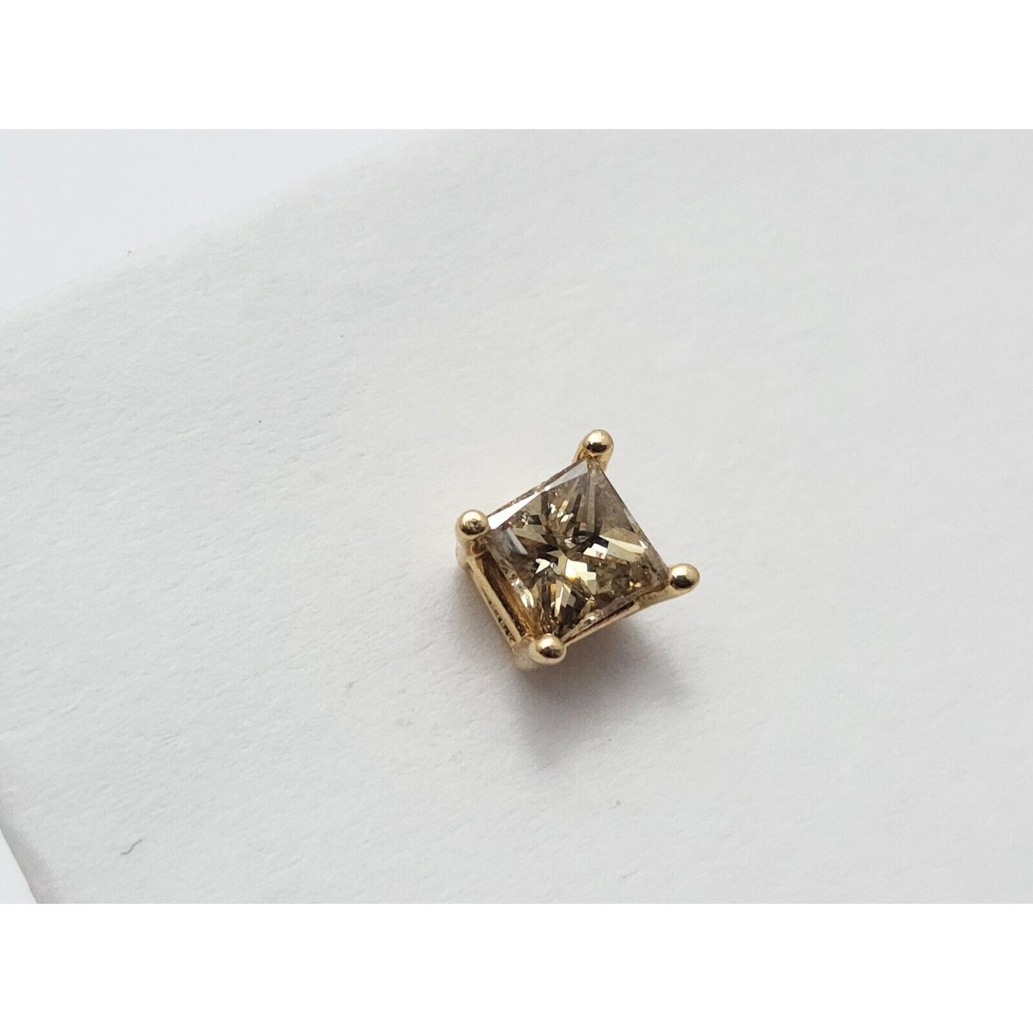 14K Yellow Gold Single Princess Cut Brown Diamond Stud Earring