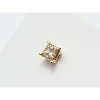 14K Yellow Gold Single Princess Cut Brown Diamond Stud Earring