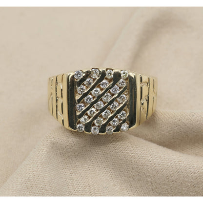 13K Yellow Gold Nugget Style Statement Signet Diamond Ring