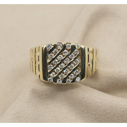 13K Yellow Gold Nugget Style Statement Signet Diamond Ring
